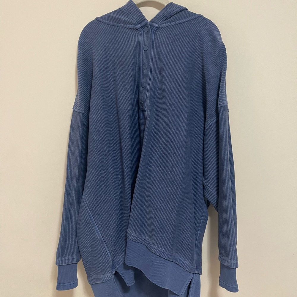 Aerie Navy Blue Ribbed Textured Henley Hoodie - Size XL